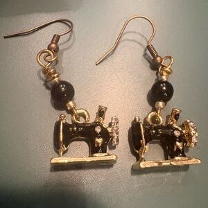 Vintage Sewing Machine Earrings in Black and Gold